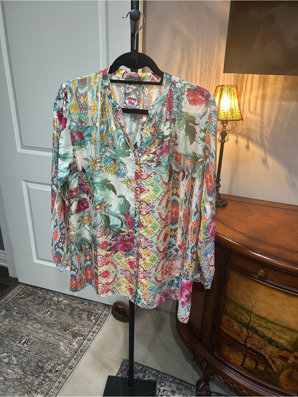 Johnny Was Multi Floral & Geometric Button-Down Blouse